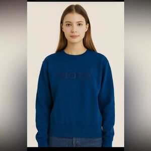 Y2K BOCA Cropped Sweatshirt Woman Large Blue Logo 100% Cotton Boxy Oversized 90s